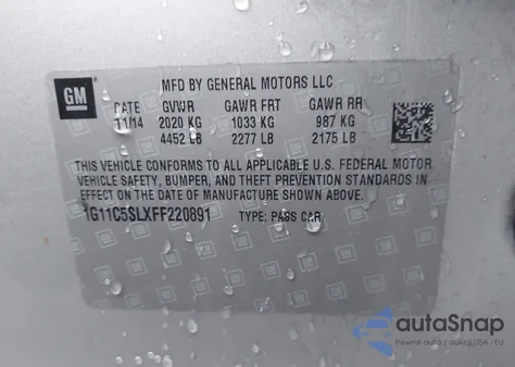 2015 Chevrolet Malibu 1Lt from USA, damaged, VIN 1G11C5SLXFF220891